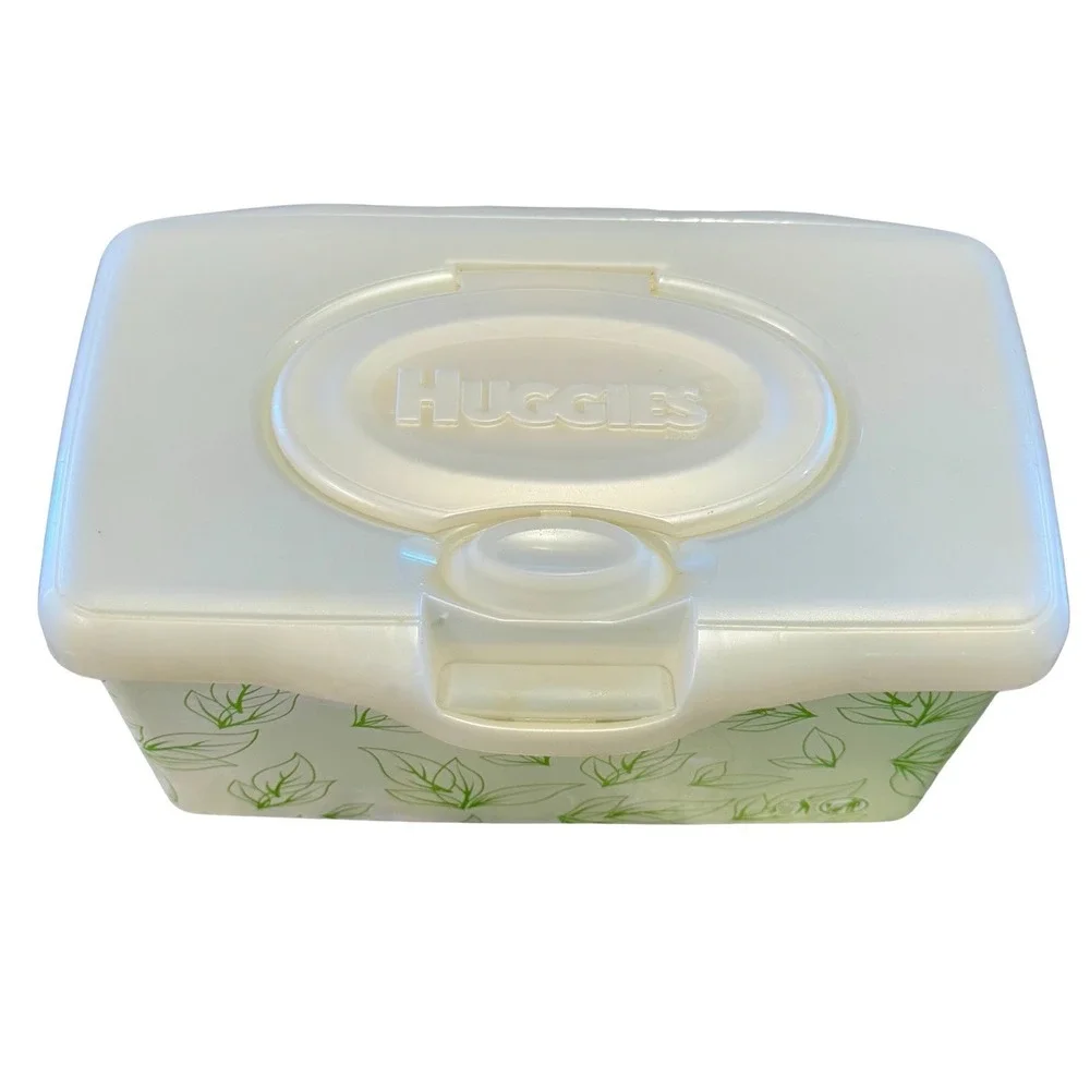 Huggies Baby Wipes Container EMPTY Wipe Case Holder White Green Leaves